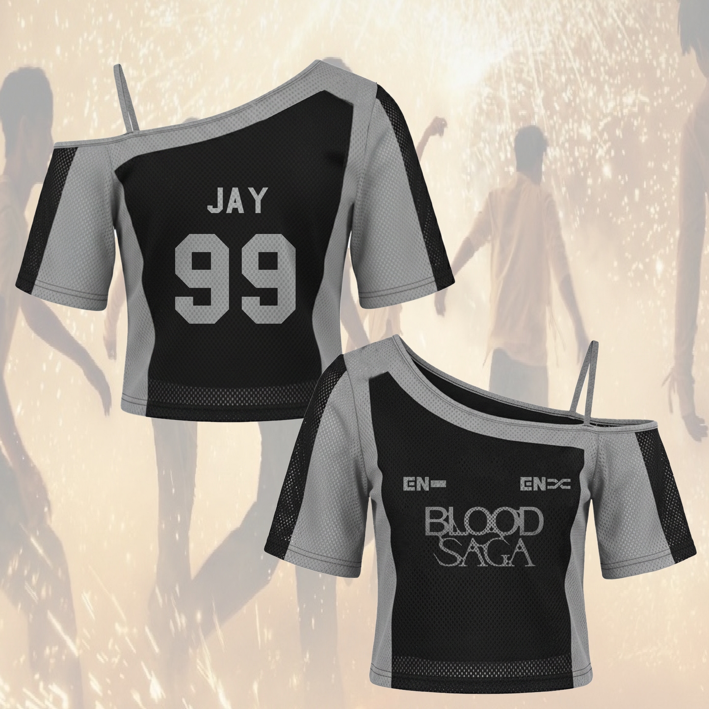 Sporty Enhypen Blood Saga  World Tour Tour Off Shoulder Mesh