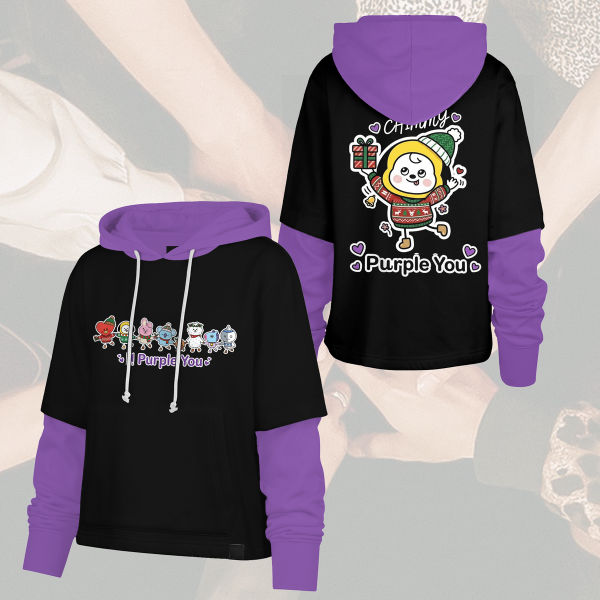 Cute BT21 Shortstop Hoodie Christmas Happy Purple You Gift for Fans