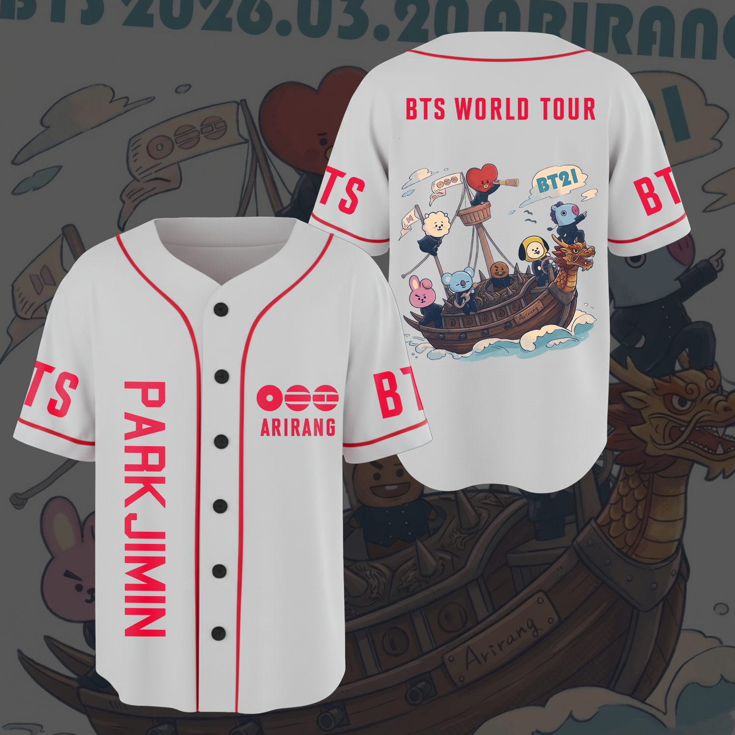 BT21 World Tour Tour Keep Swimming Baseball Jersey