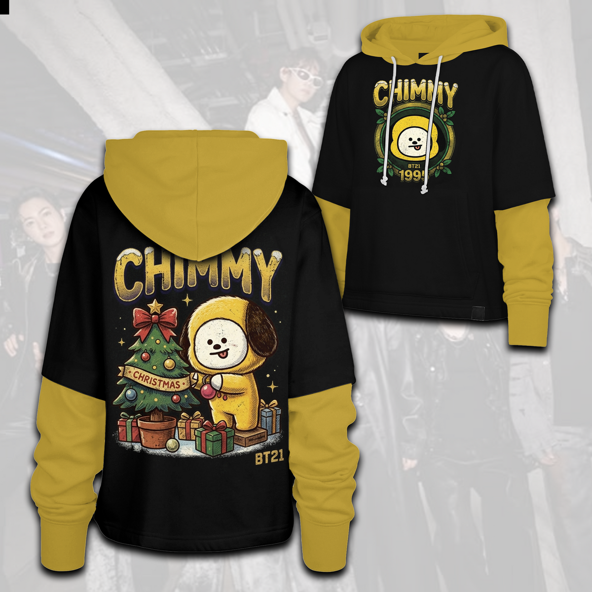 Retro Bangtan BT21 Shortstop Hoodie Christmas Happy BTS Streetwear Gift for Fans