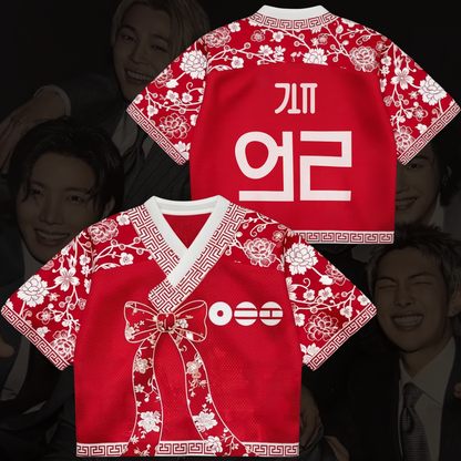 Scarlet Bangtan Floral BTS Tour Hanbok Style Mixed Mesh Jersey Gifts For Fans