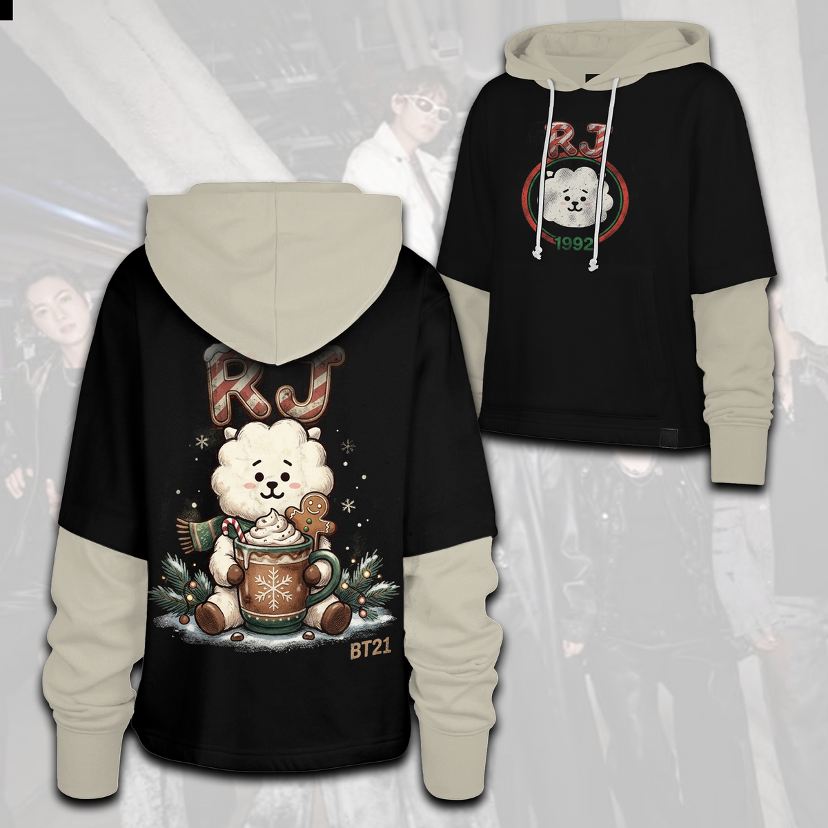 Retro Bangtan BT21 Shortstop Hoodie Christmas Happy BTS Streetwear Gift for Fans