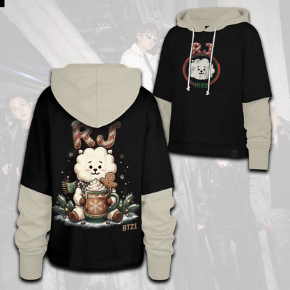 Retro Bangtan BT21 Shortstop Hoodie Christmas Happy BTS Streetwear Gift for Fans