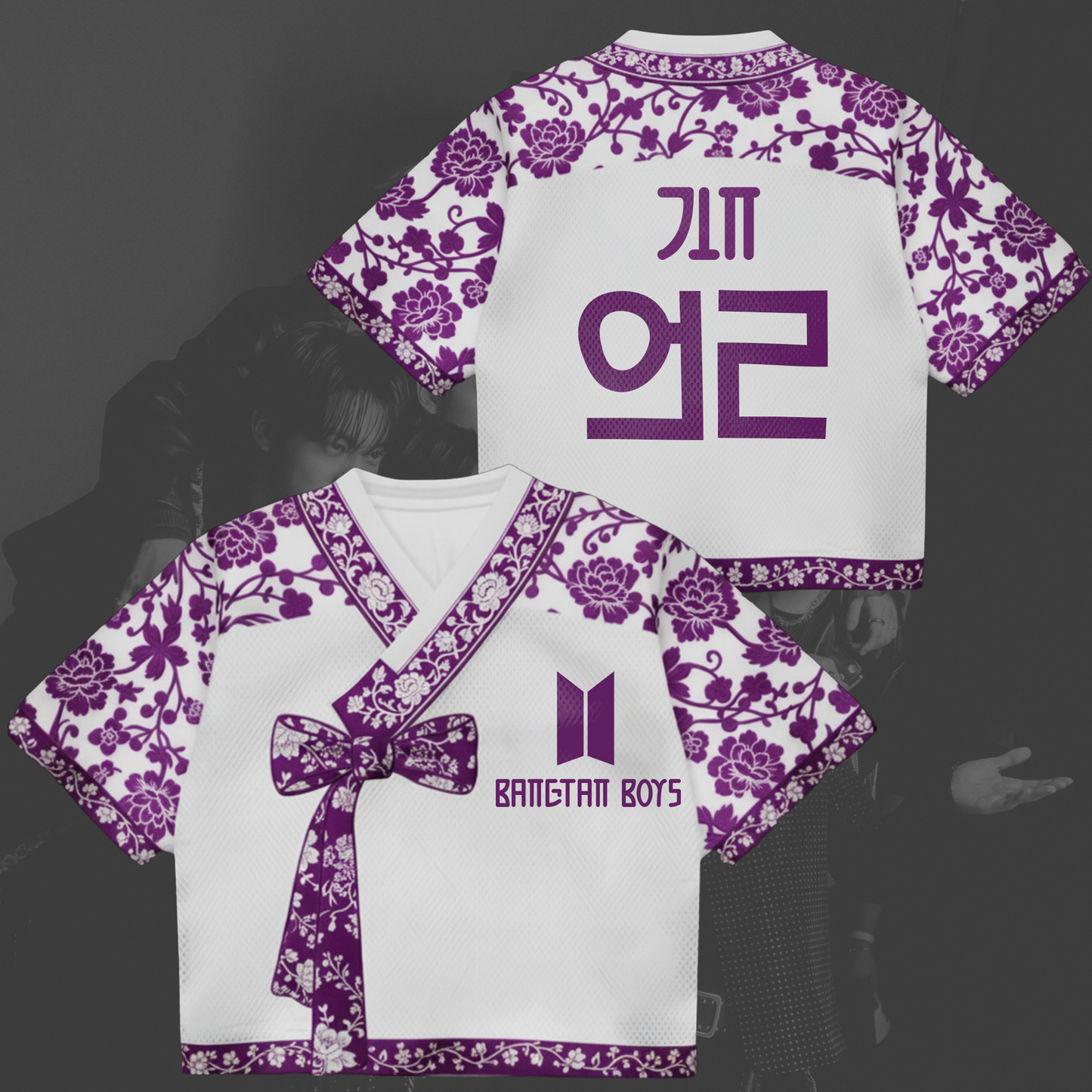 Flowery Purple Soul Arirang World Tour Hanbok Style Mixed Mesh Jersey Gift For Army