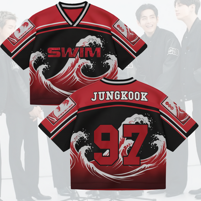 Dive into the ARIRANG Wave BTS Tour Swim Mixed Mesh Jersey