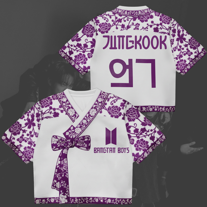 Flowery Purple Soul Arirang World Tour Hanbok Style Mixed Mesh Jersey Gift For Army