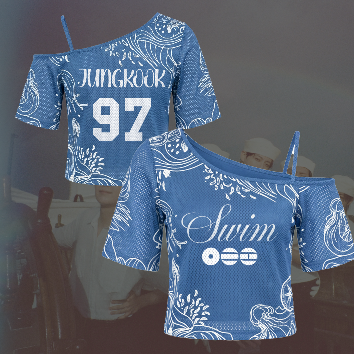 Oceanic Whispers Swim BTS Album Off Shoulder Mesh Gift For Army