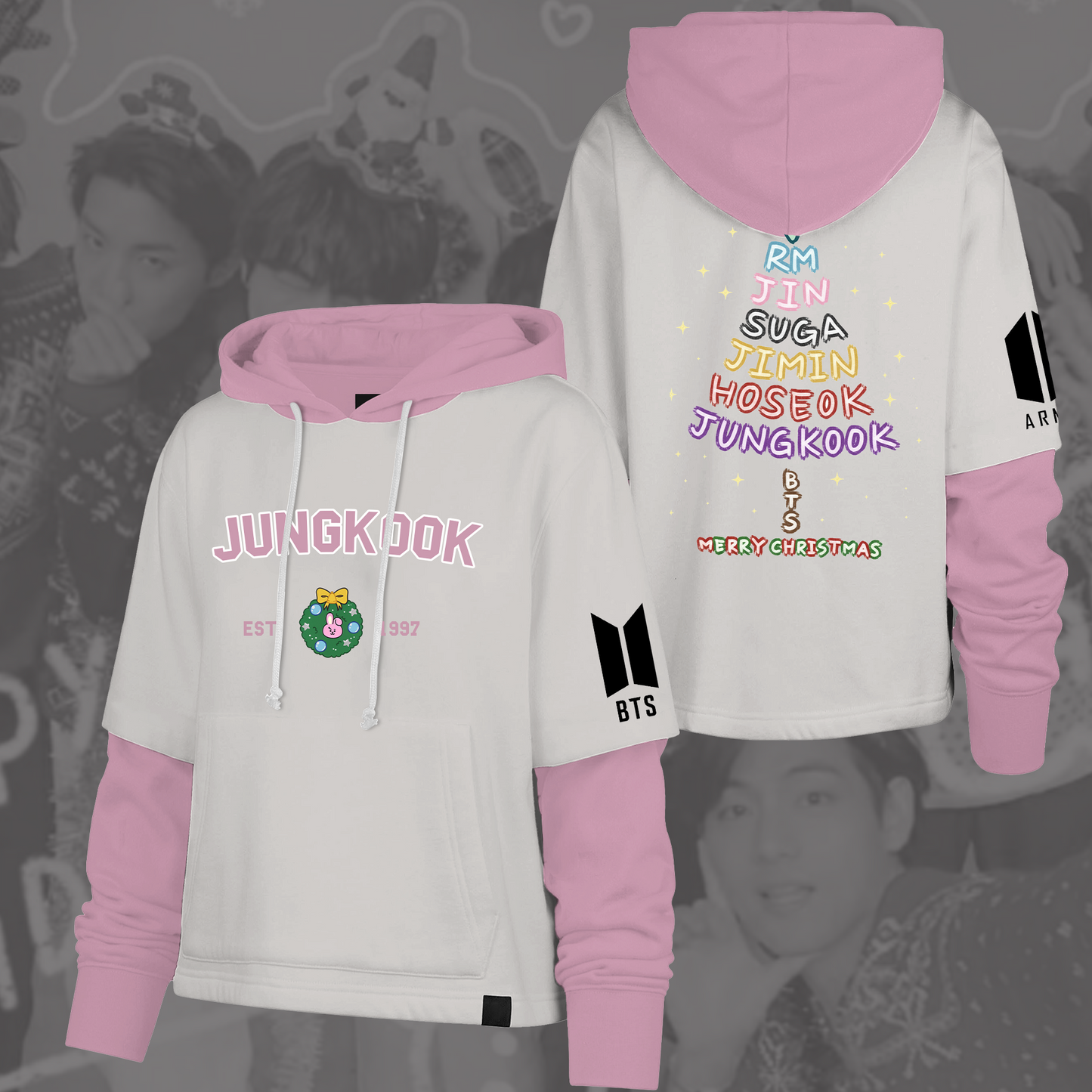 WAVESTEEᵀᴹ BTS Christmas OT7 Back See You Again Shortstop Hoodie