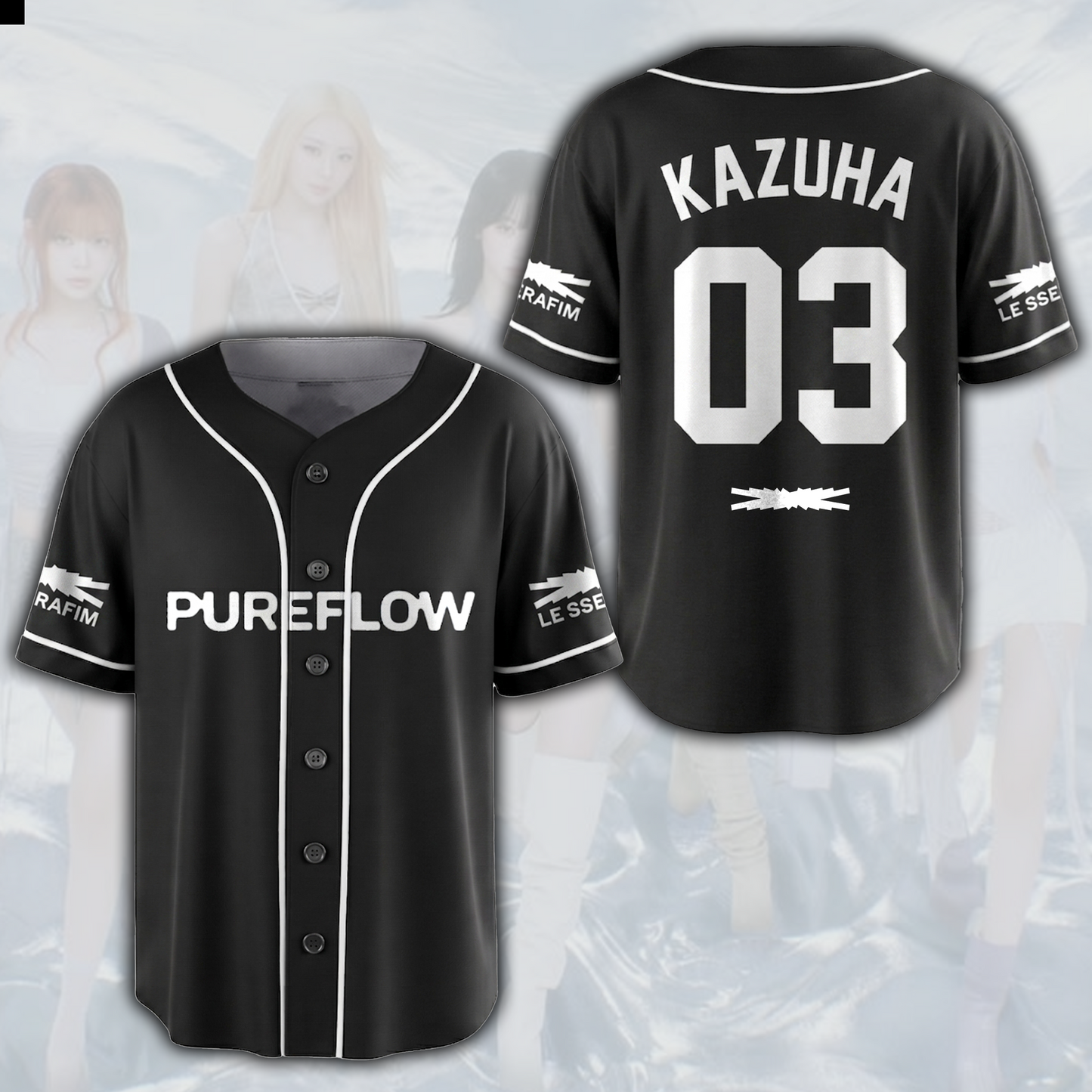 Pureflow World Tour Le Sserafim Black Baseball Jersey Gift For Fans