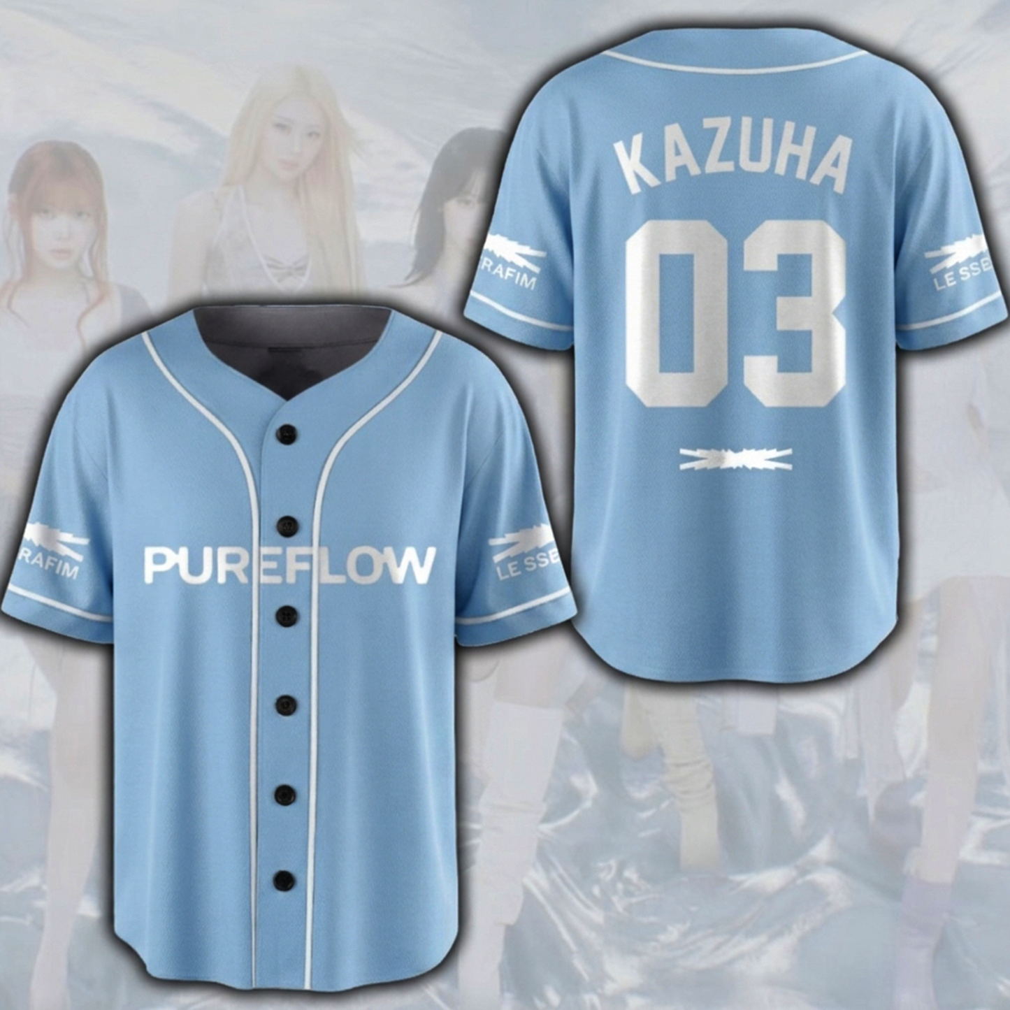 Pureflow World Tour Le Sserafim Blue Baseball Jersey Fan Edition