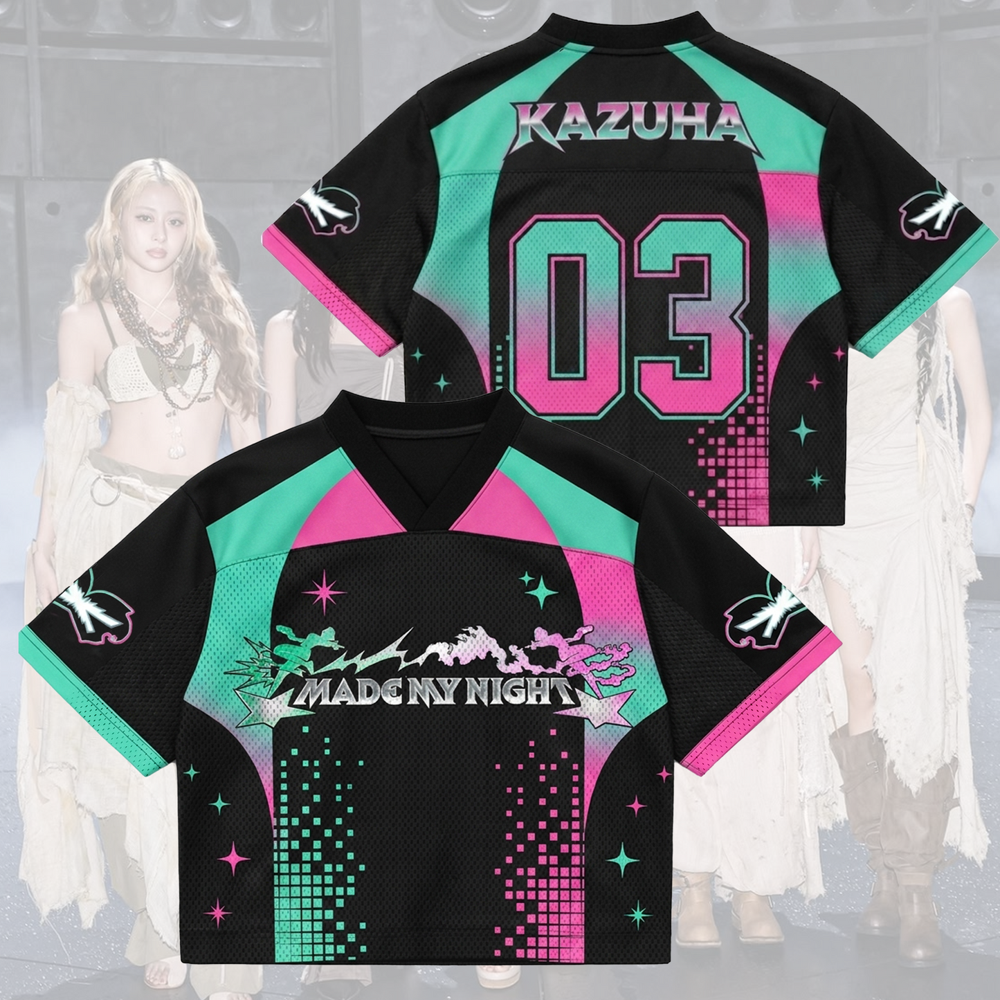 Wonderful FEARNOT Le Serrafim Pureflow Mixed Mesh Jersey Made My Night Gift for Fan