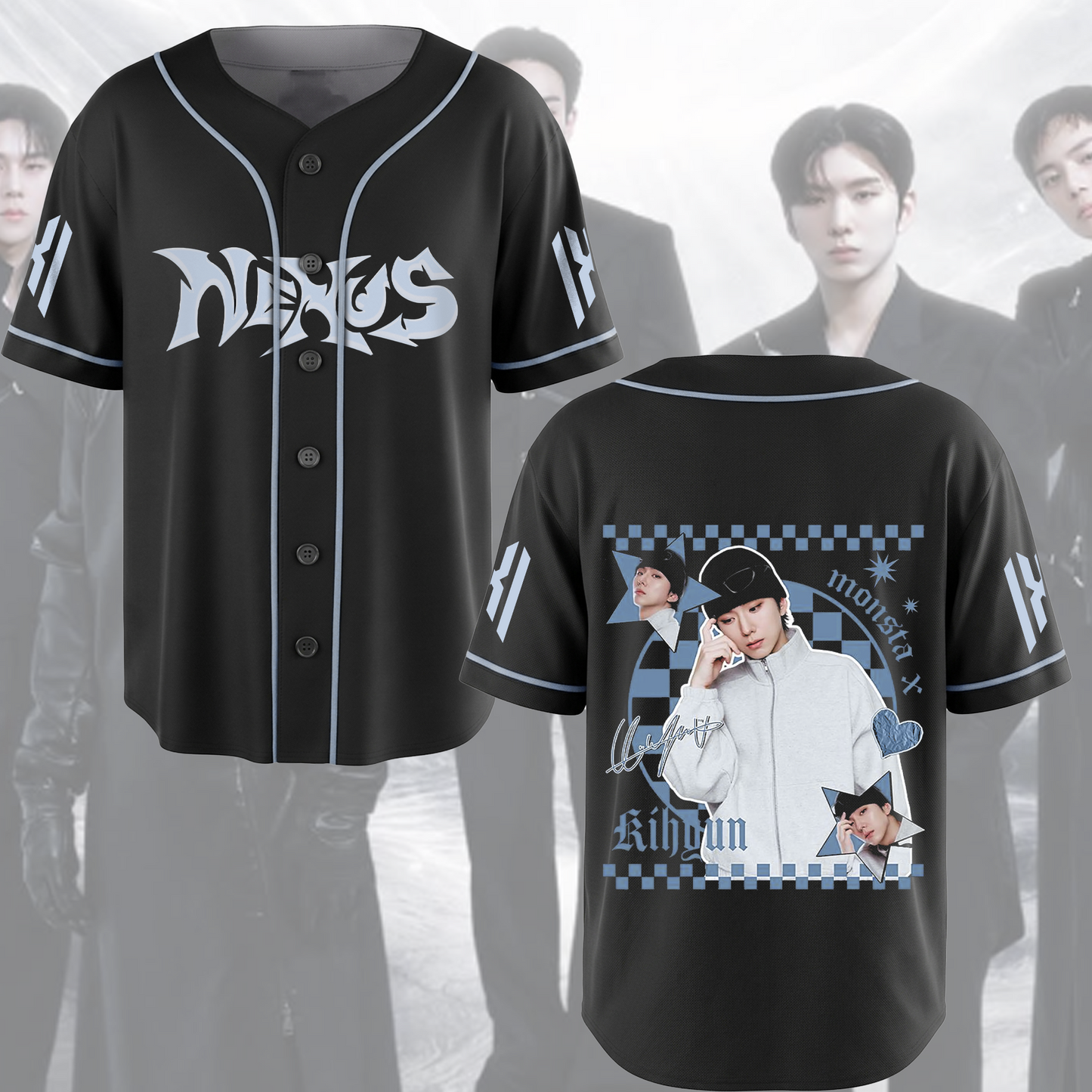 Retro Monsta X Nexus World Tour Blue Baseball Jersey The Phase Fan Edition