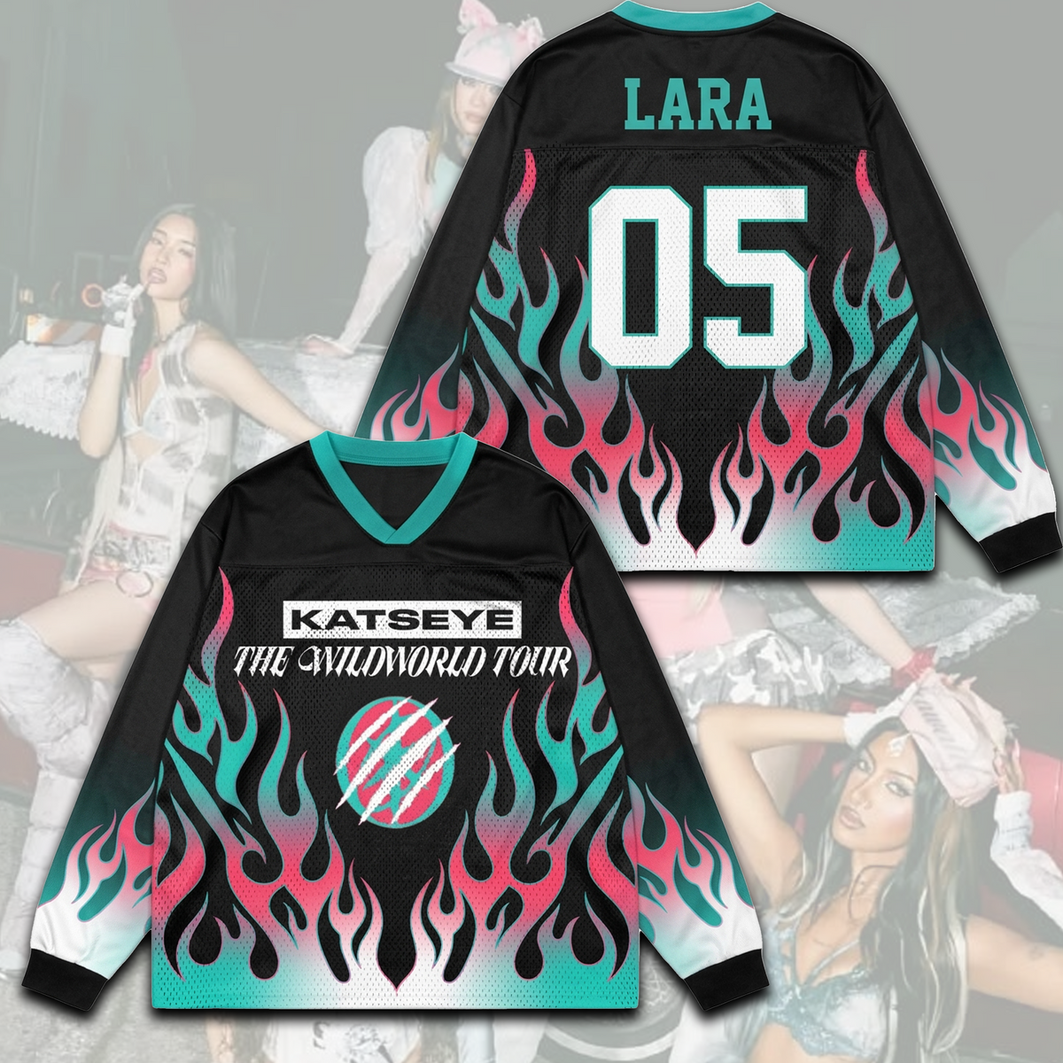 Flame Katseye The Wildworld Tour Mesh Splicing Long Sleeved Gift For Eyekons