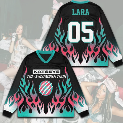 Flame Katseye The Wildworld Tour Mesh Splicing Long Sleeved Gift For Eyekons