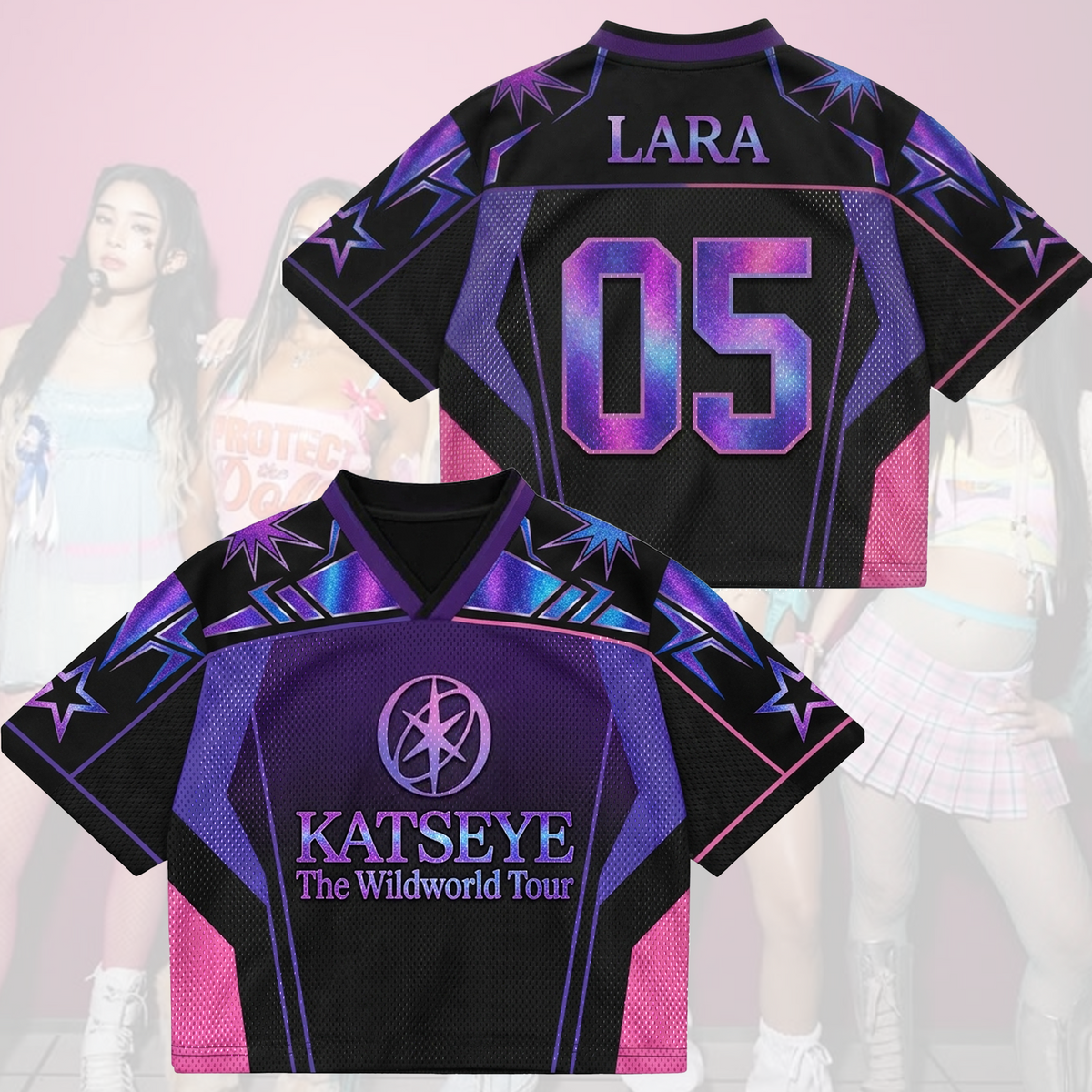 Purple Star KATSEYE The Wild World Tour Mixed Mesh Jersey Merch Gift for Eyekons