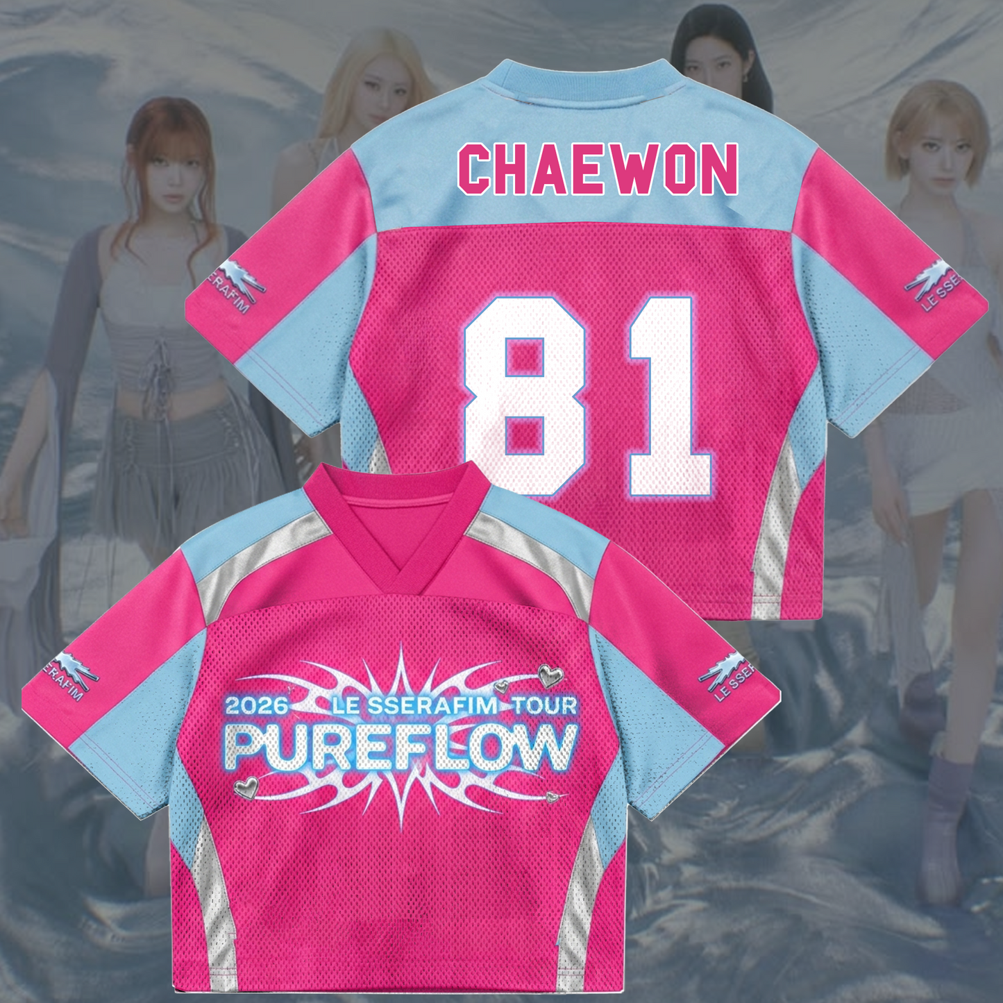 Vibrant Pureflow Le Sserafim World Tour Pink Mixed Mesh Jersey Gift For Fans