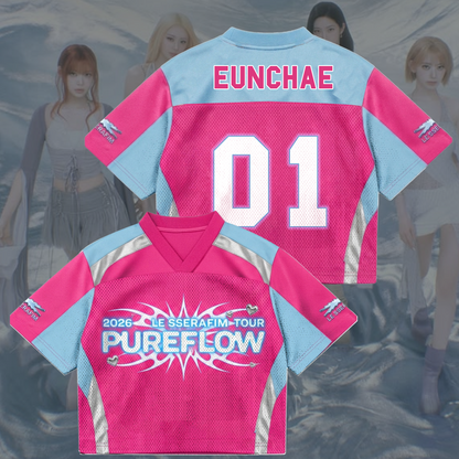 Vibrant Pureflow Le Sserafim World Tour Pink Mixed Mesh Jersey Gift For Fans