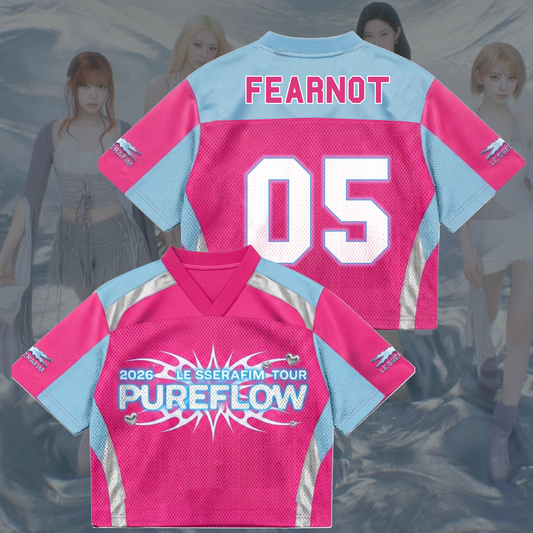 Vibrant Pureflow Le Sserafim World Tour Pink Mixed Mesh Jersey Gift For Fans
