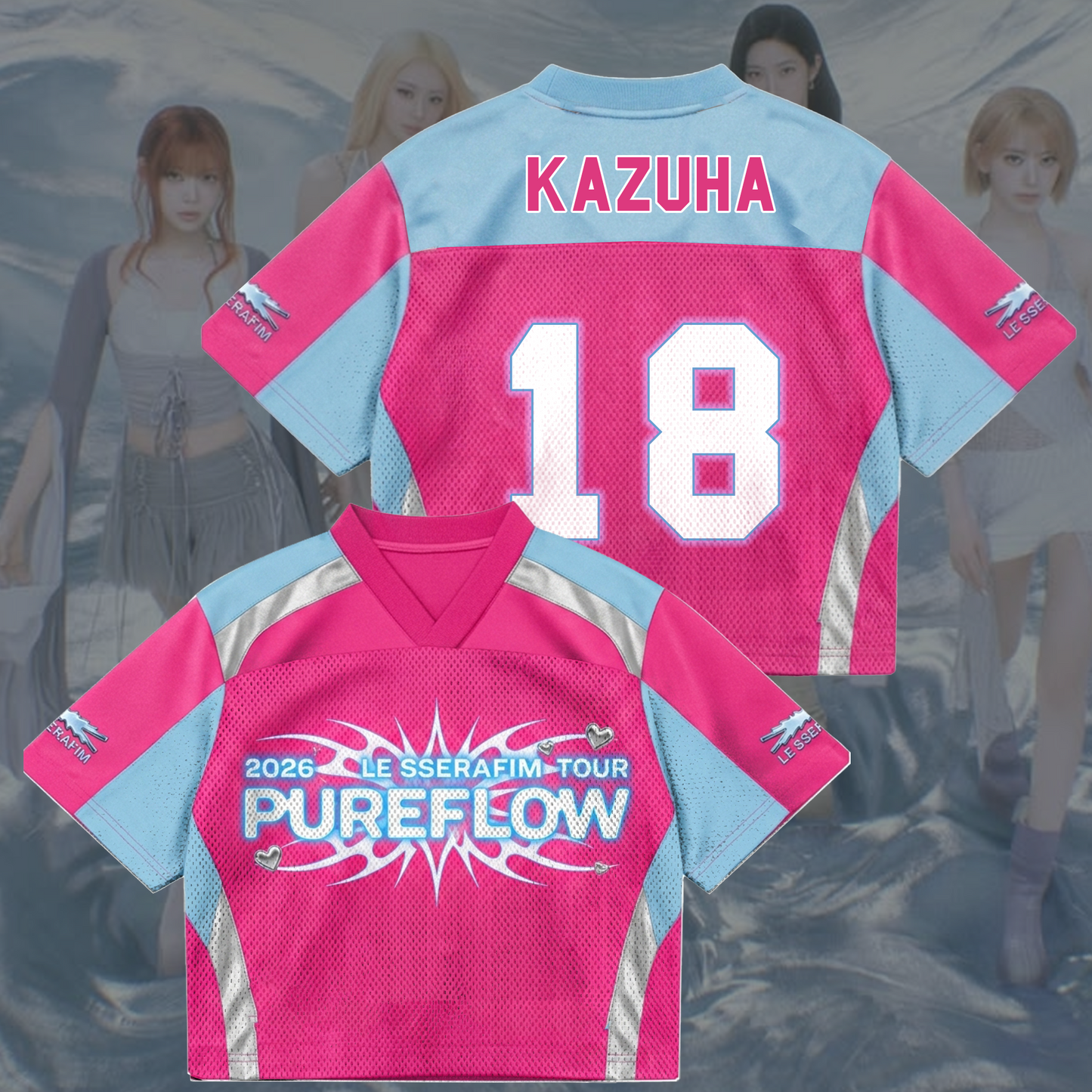 Vibrant Pureflow Le Sserafim World Tour Pink Mixed Mesh Jersey Gift For Fans