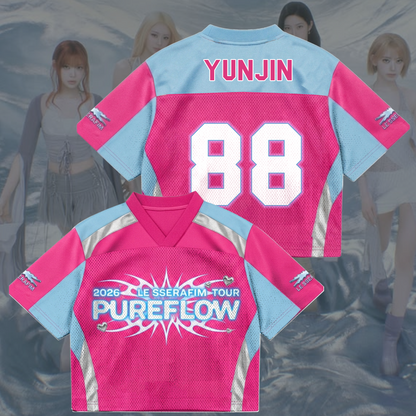 Vibrant Pureflow Le Sserafim World Tour Pink Mixed Mesh Jersey Gift For Fans