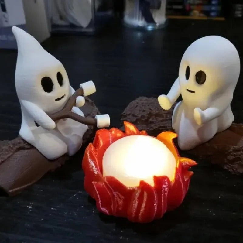 Ghost Campfire Gathering, Spooky Halloween Decor, Cute Ghost Figurine Set, Campfire Display