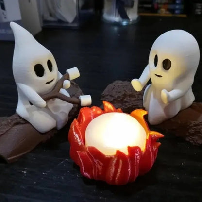 Ghost Campfire Gathering, Spooky Halloween Decor, Cute Ghost Figurine Set, Campfire Display