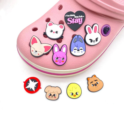 Skzoo Stray Kids Shoe Charms Set – Wolfchan & Leebit Cute Cartoon Figures, Kpop Idol DIY Hole Shoe Buckles, Anime Accessories Gift for STAY