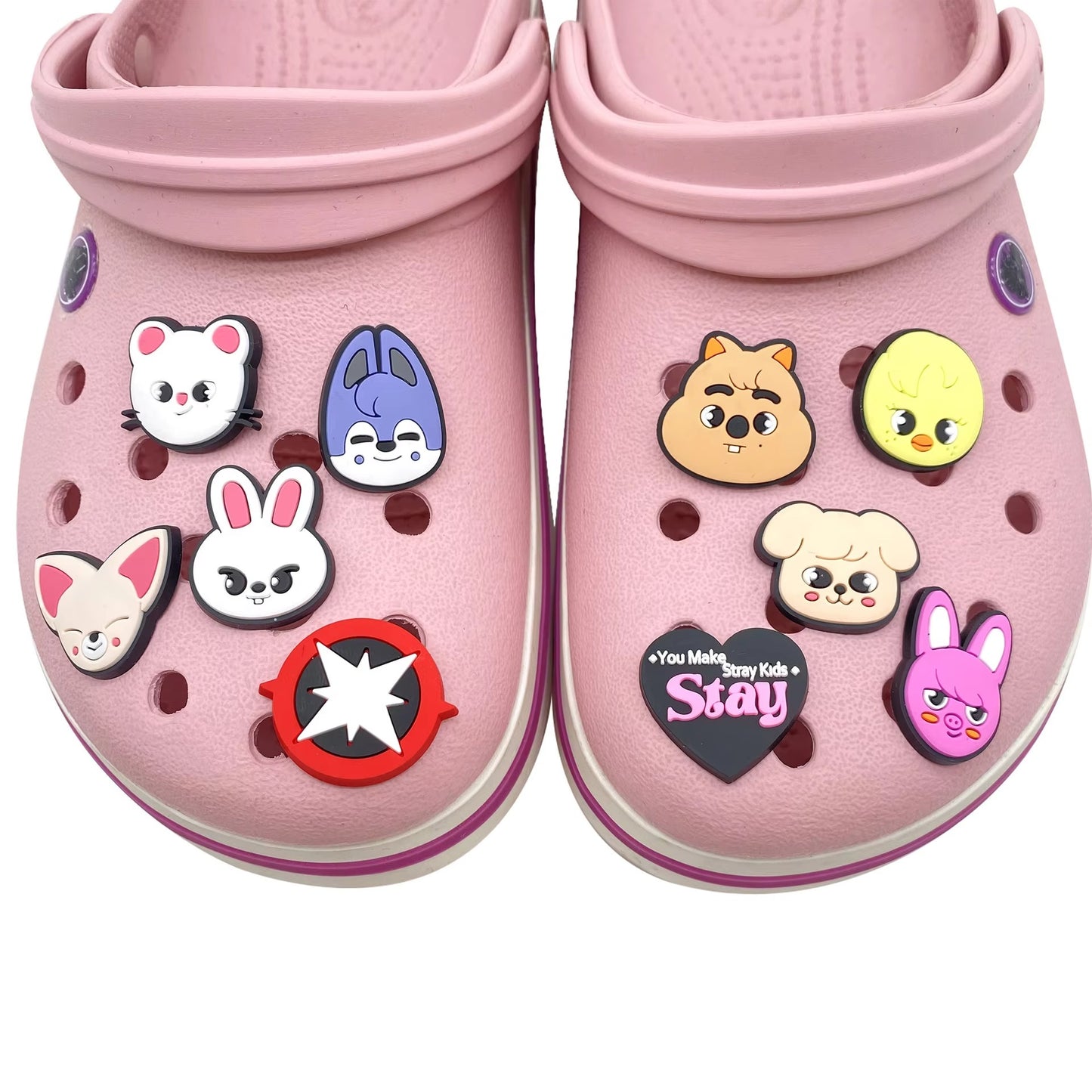 Skzoo Stray Kids Shoe Charms Set – Wolfchan & Leebit Cute Cartoon Figures, Kpop Idol DIY Hole Shoe Buckles, Anime Accessories Gift for STAY