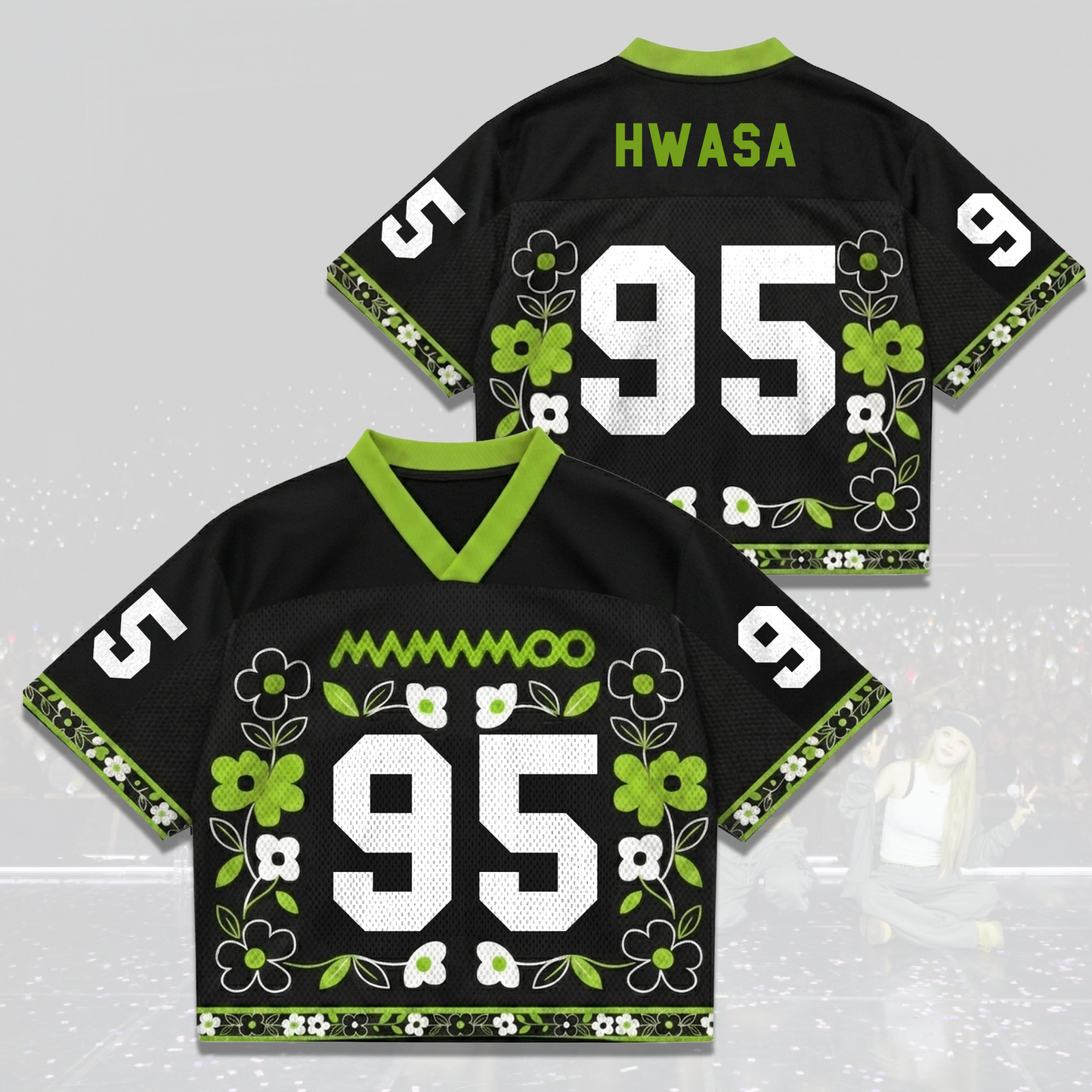 MAMAMOO World Tour Jersey Mix Mesh Green Flower Graphic Gift For Fans