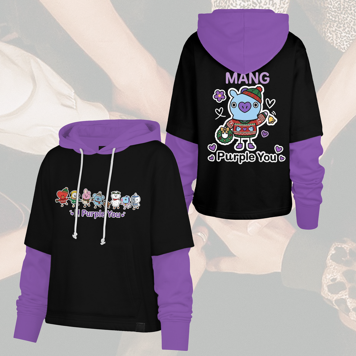 Cute BT21 Shortstop Hoodie Christmas Happy Purple You Gift for Fans