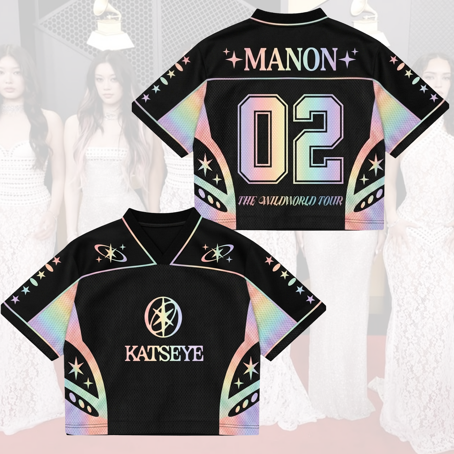 Fairycore Katseye The Wildworld Tour Mixed Mesh Jersey Top Gift For Fans