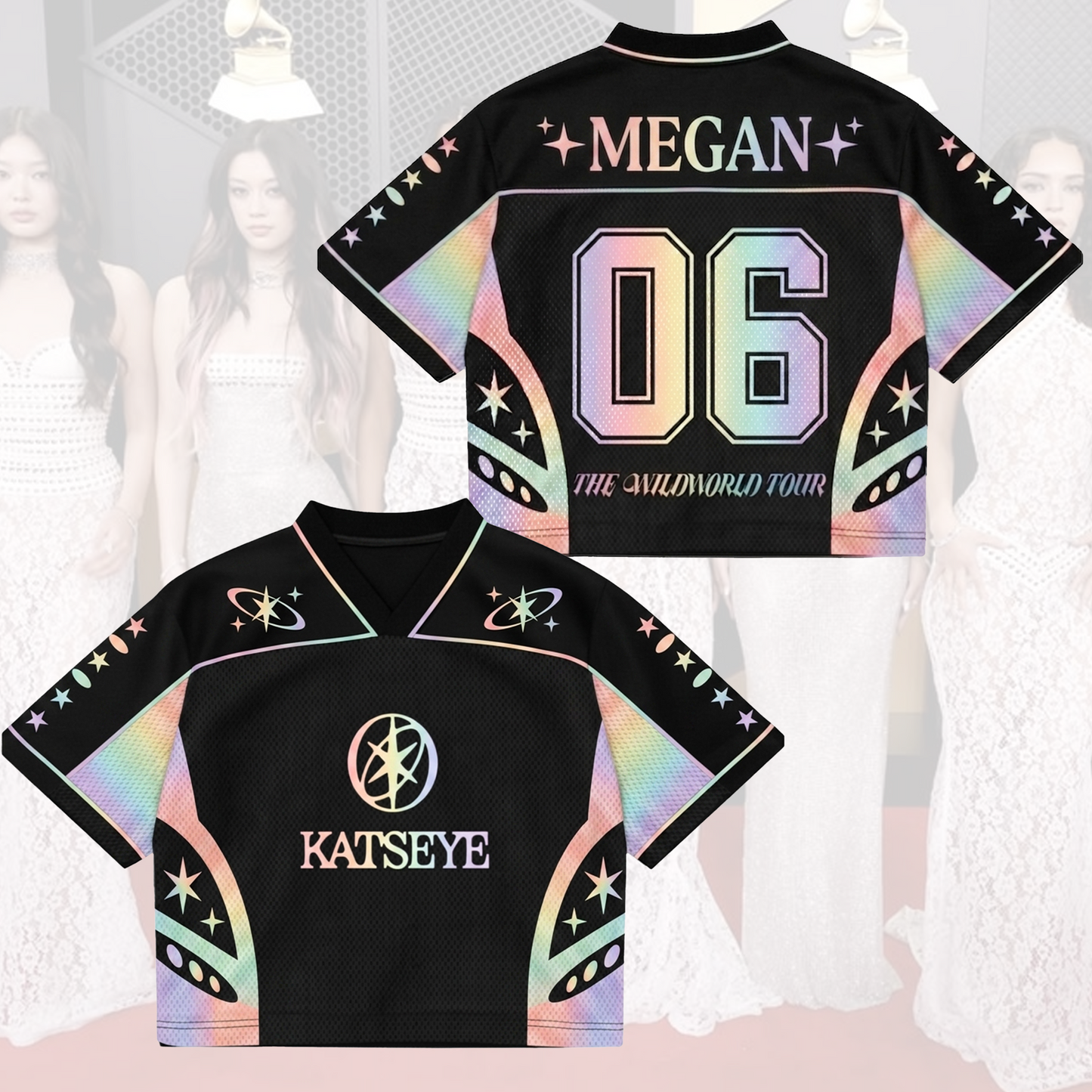 Fairycore Katseye The Wildworld Tour Mixed Mesh Jersey Top Gift For Fans