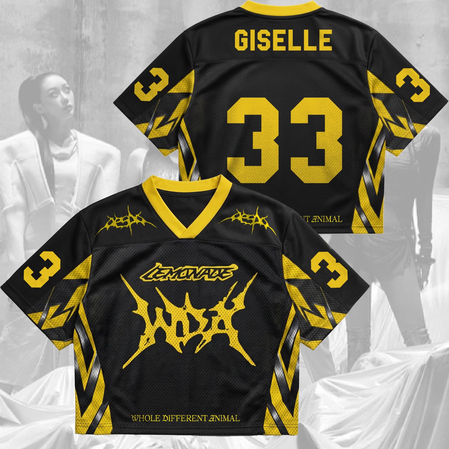 Metalic Lemonade Aespa Whole Different Animal Mix Mesh Jersey