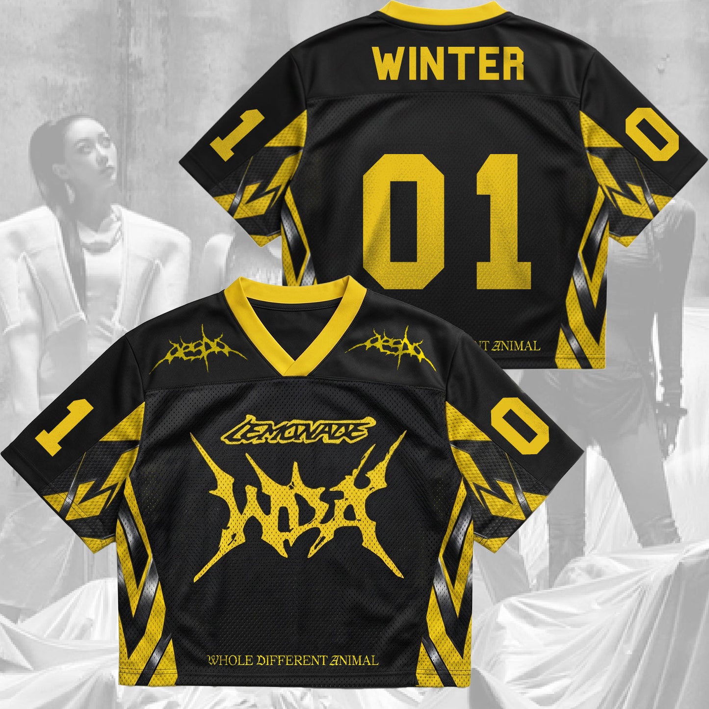 Metalic Lemonade Aespa Whole Different Animal Mix Mesh Jersey