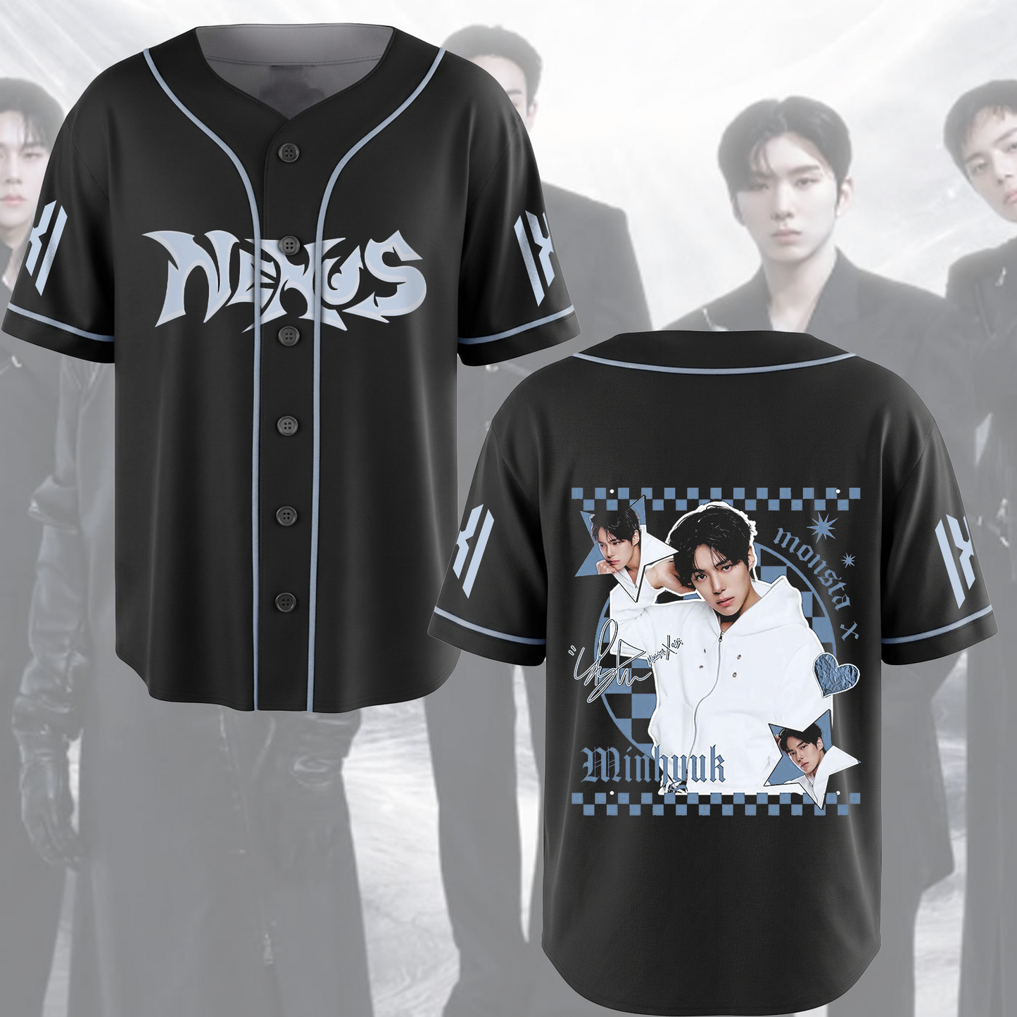 Retro Monsta X Nexus World Tour Blue Baseball Jersey The Phase Fan Edition