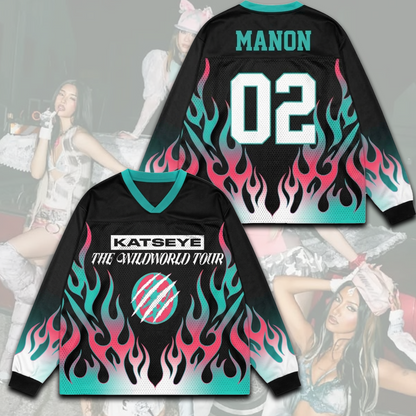Flame Katseye The Wildworld Tour Mesh Splicing Long Sleeved Gift For Eyekons