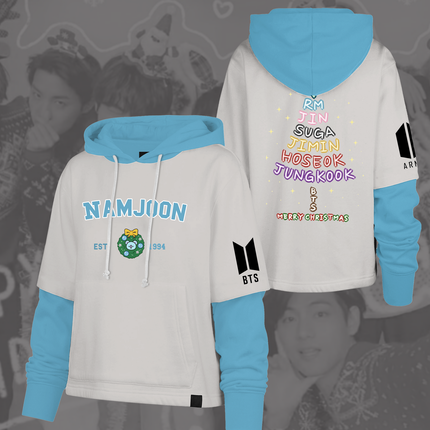 WAVESTEEᵀᴹ BTS Christmas OT7 Back See You Again Shortstop Hoodie