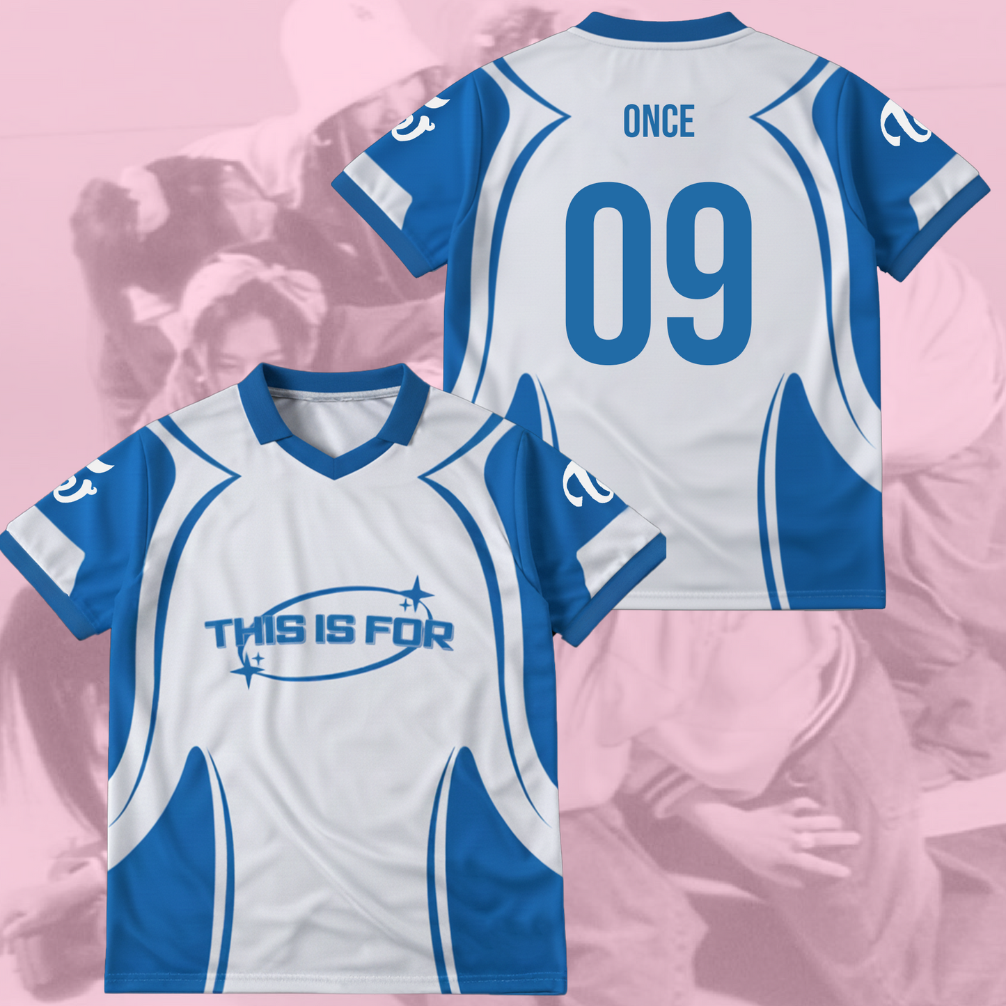 Twice This Is For Dynamic Blue White Winged Neck Baseball Shirt