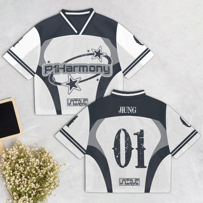 P1Harmony UNIQUE 9th Mini Album Mesh Jersey, Kpop Official Inspired Mesh Jersey Football for P1ece Fans