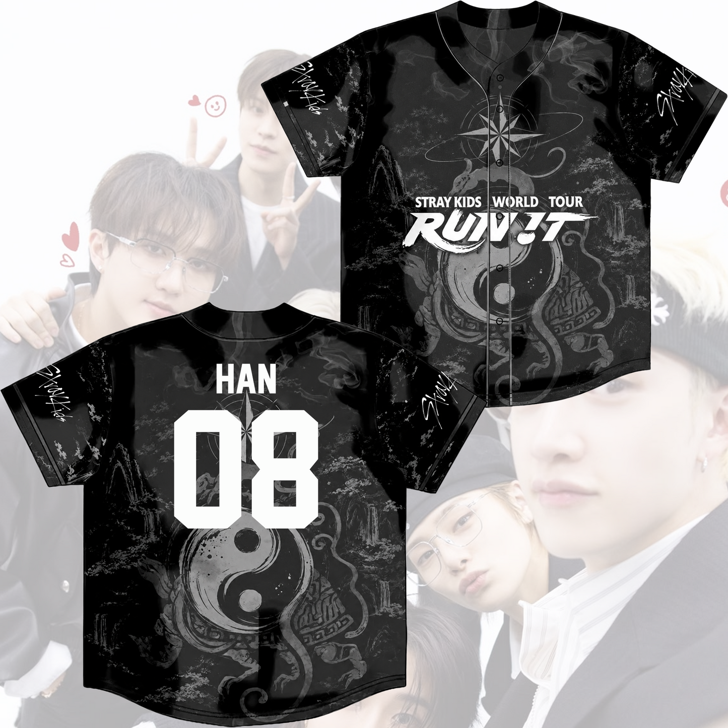 Stray Kids Run It World Tour Baseball Jersey Black Dragon Kpop Merch Gift For Fans