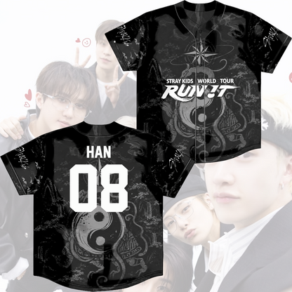 Stray Kids Run It World Tour Baseball Jersey Black Dragon Kpop Merch Gift For Fans