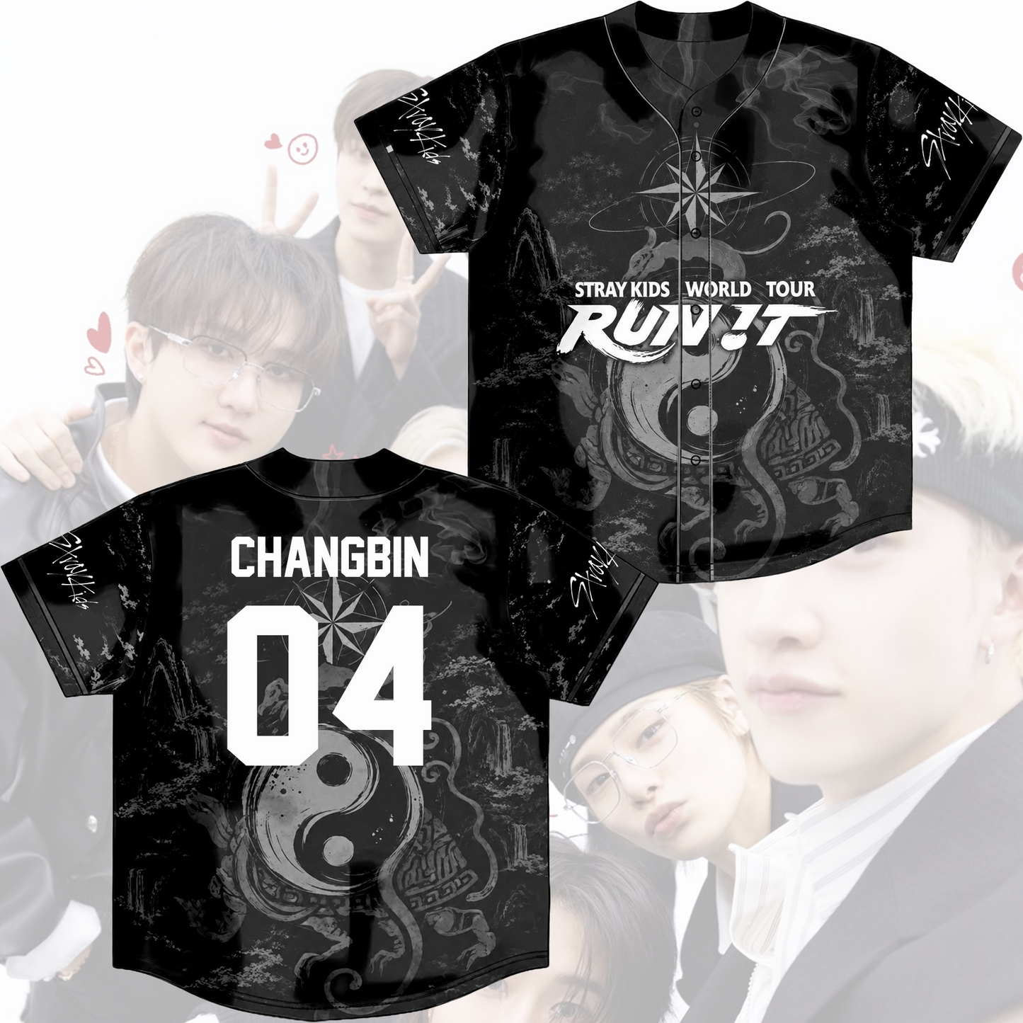 Stray Kids Run It World Tour Baseball Jersey Black Dragon Kpop Merch Gift For Fans