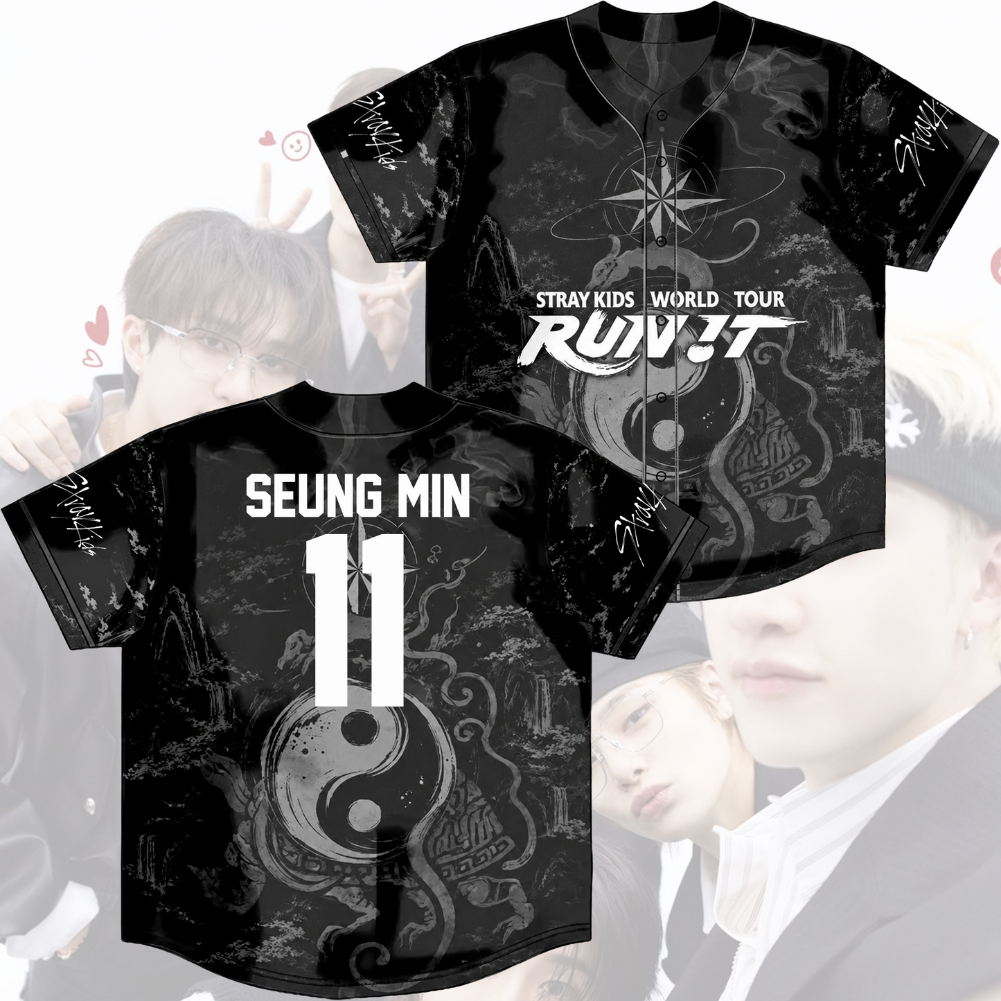 Stray Kids Run It World Tour Baseball Jersey Black Dragon Kpop Merch Gift For Fans