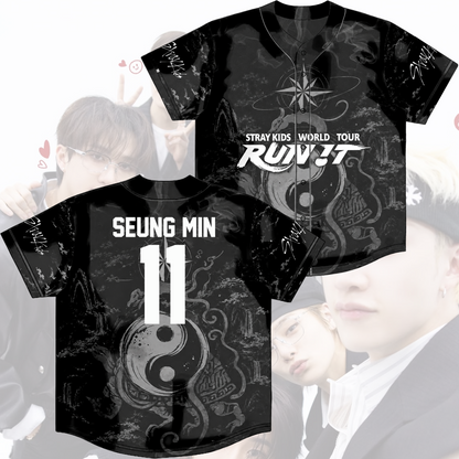 Stray Kids Run It World Tour Baseball Jersey Black Dragon Kpop Merch Gift For Fans