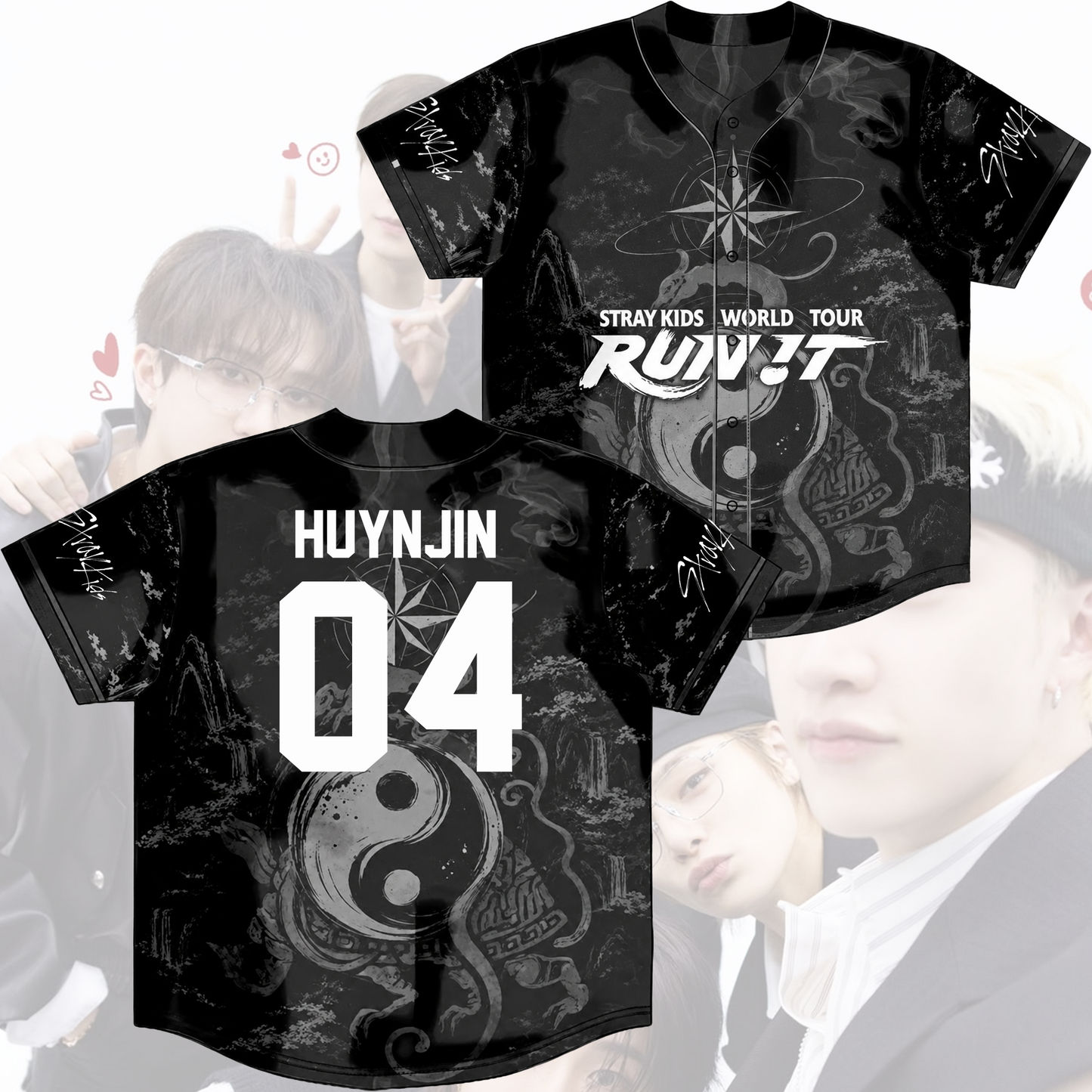 Stray Kids Run It World Tour Baseball Jersey Black Dragon Kpop Merch Gift For Fans