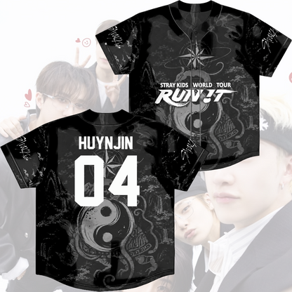 Stray Kids Run It World Tour Baseball Jersey Black Dragon Kpop Merch Gift For Fans
