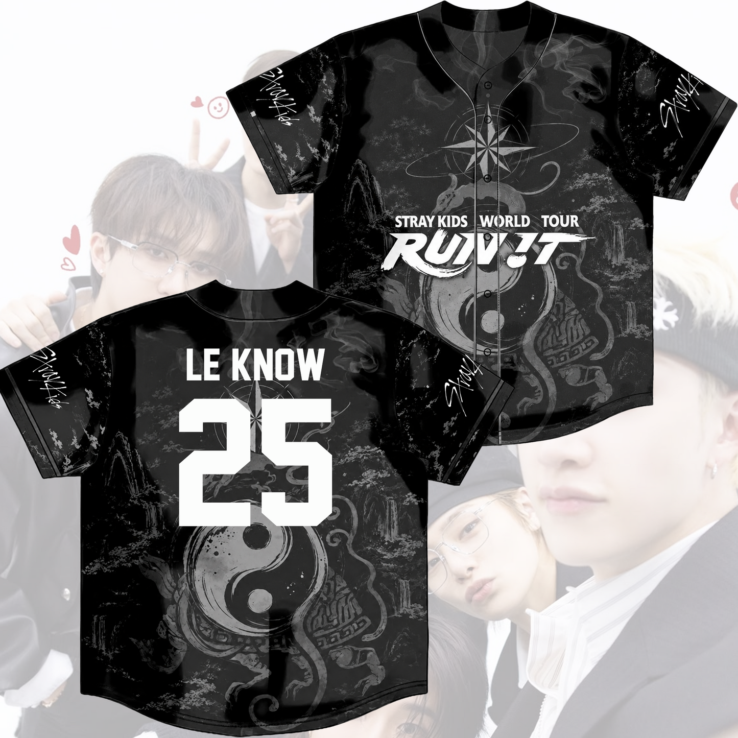 Stray Kids Run It World Tour Baseball Jersey Black Dragon Kpop Merch Gift For Fans