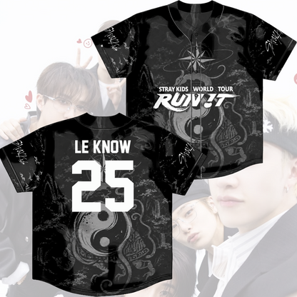 Stray Kids Run It World Tour Baseball Jersey Black Dragon Kpop Merch Gift For Fans