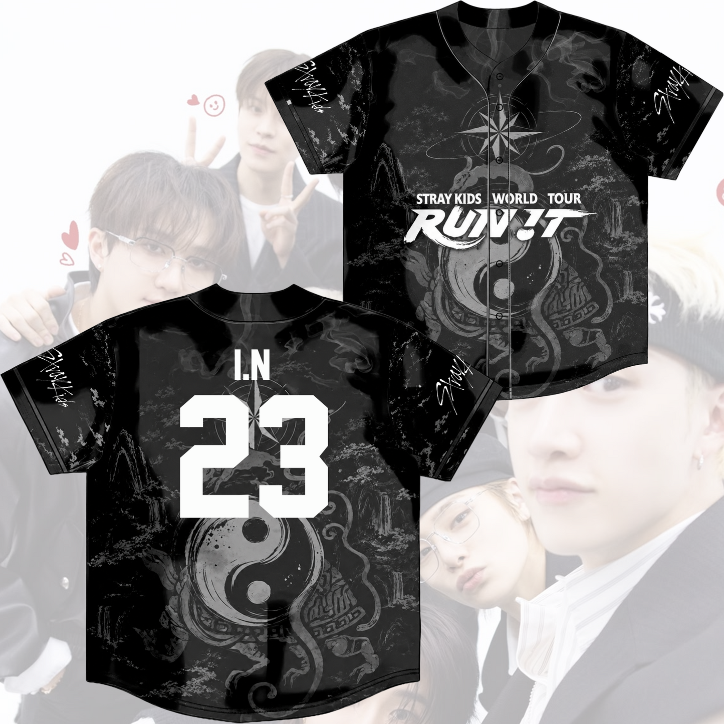 Stray Kids Run It World Tour Baseball Jersey Black Dragon Kpop Merch Gift For Fans