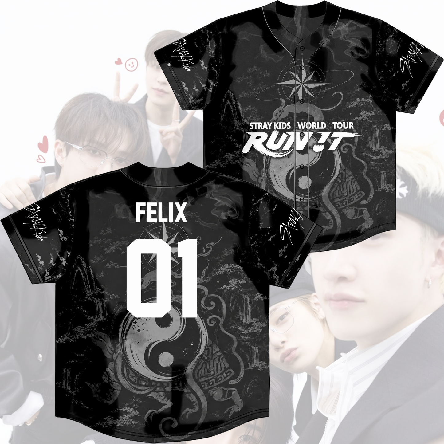 Stray Kids Run It World Tour Baseball Jersey Black Dragon Kpop Merch Gift For Fans